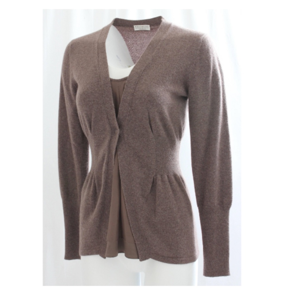Brunello Cucinelli Sweater Pullover Soft Brown Cashmere Knit Silk Insert Size M - Picture 4 of 7